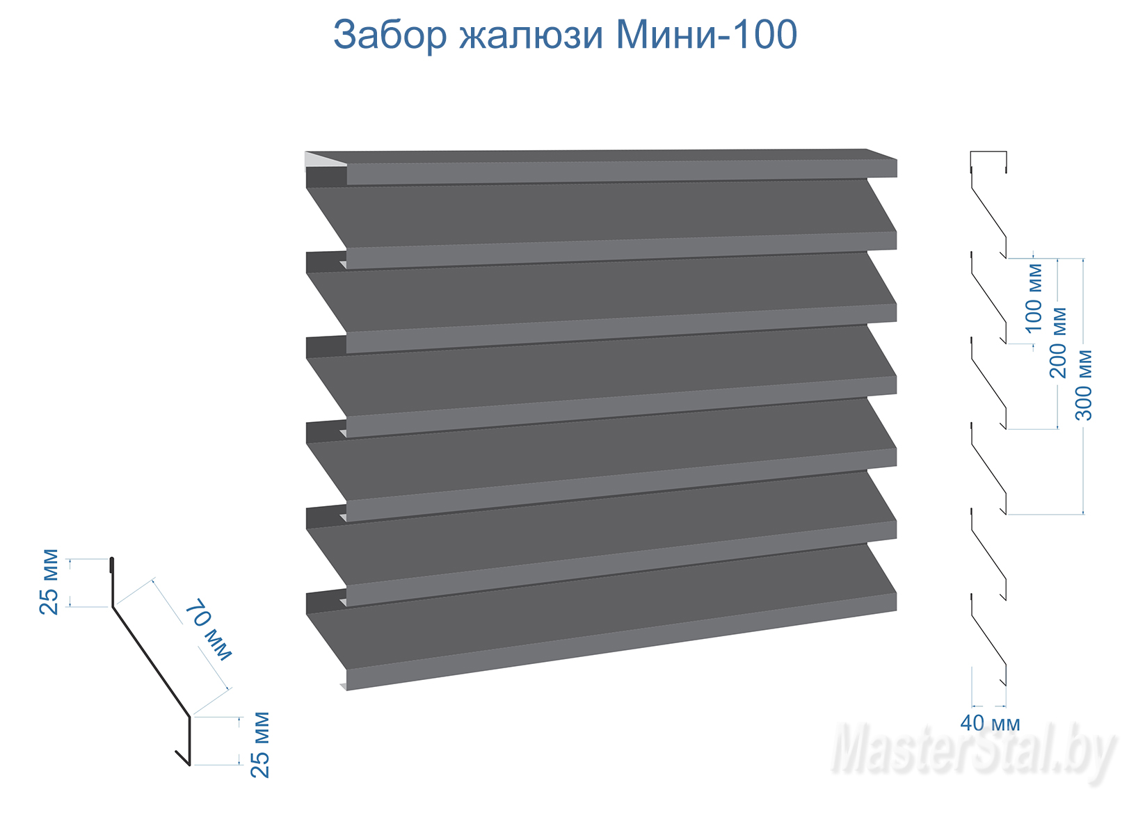 Забор жалюзи металлический Мини-100 размеры